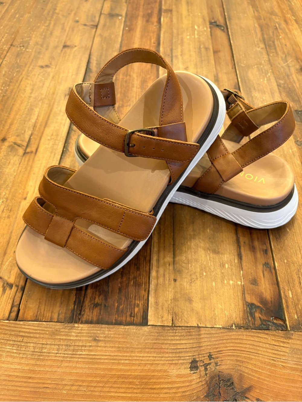Vionic Tan Leather Platform Sandal with Adjustable Straps